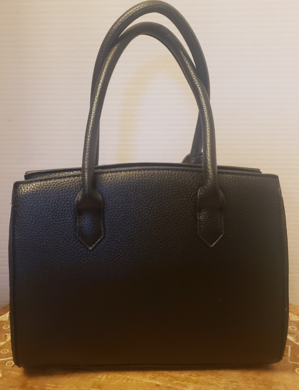 Black Satchel Handbag with Padlock and Gold-tone Hardware