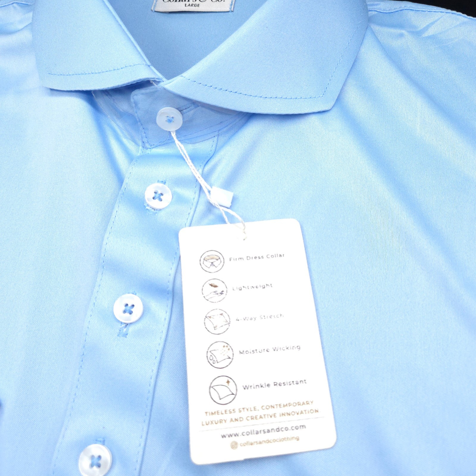Collars & Co Performance Polo Shirt -L- BLUE LIGHTWEIGHT POLY Dress Collar -GOLF