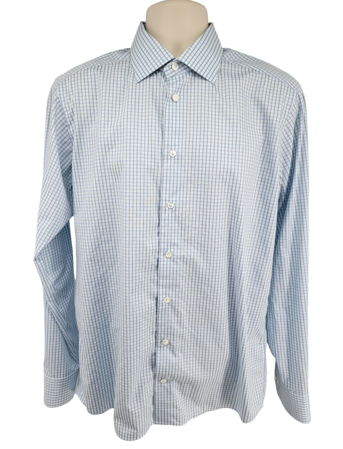 Eton Slim Fit Dress Shirt 16 41 Blue Check Cotton Button Front