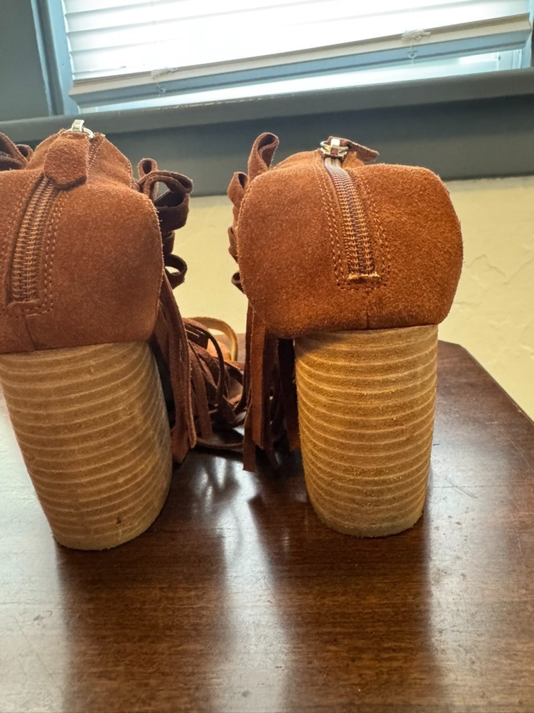 New Matiko Morgan Suede Brown Fringe Heel Rust size Eur 39 Boho Western
