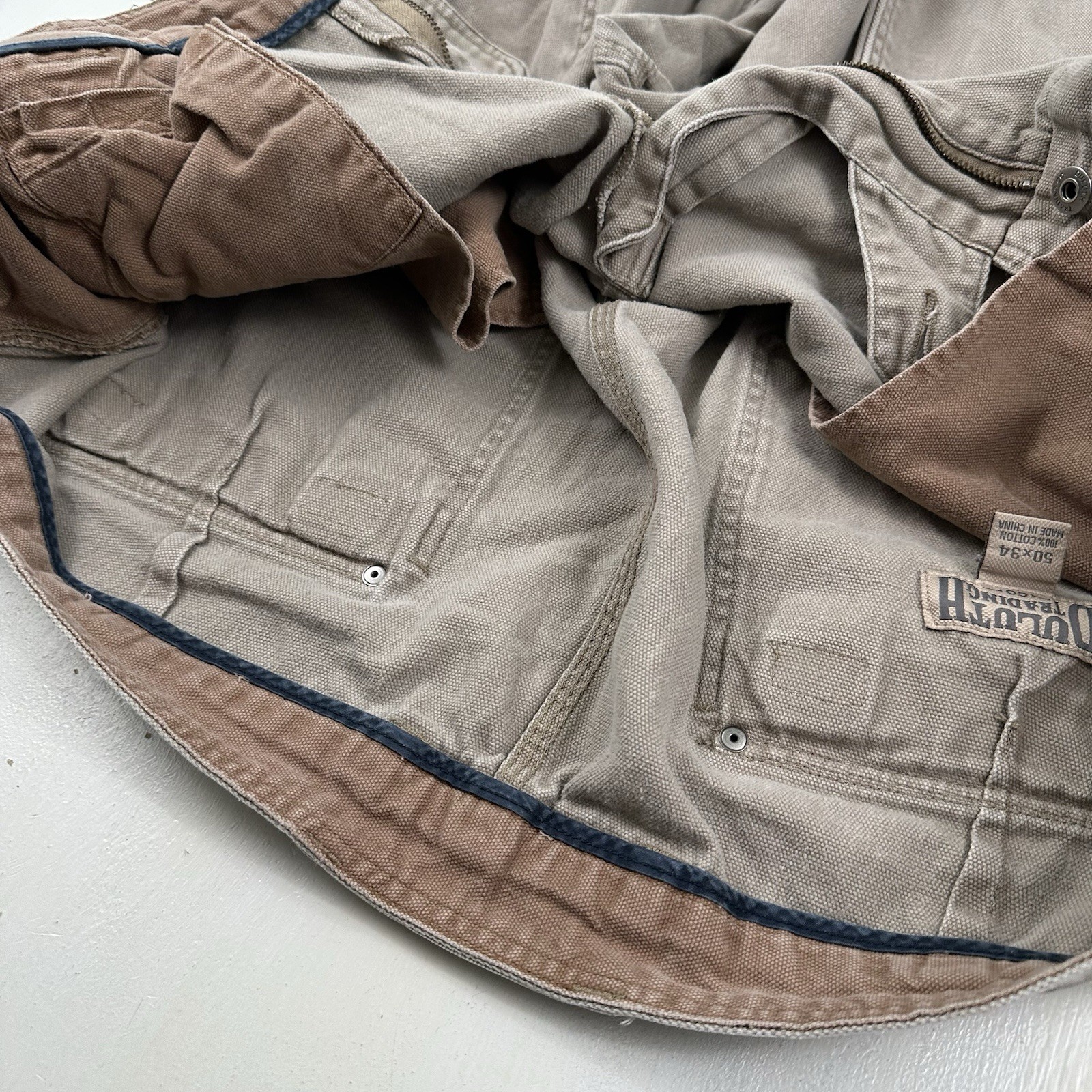 Duluth 100% Cotton Cargo pants Men Actual 47×32 beige Heavyweight Duck Canvas