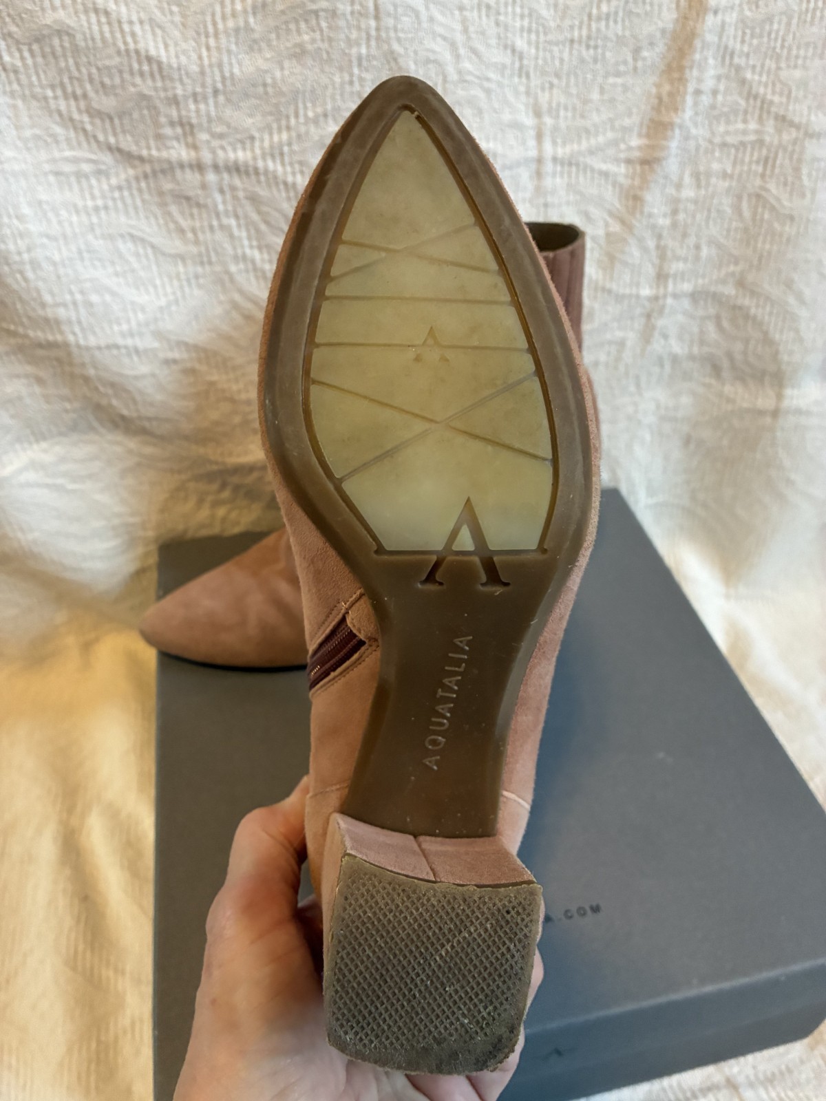 Aquatalia Waterproof Posey Dusty Pink Suede Boots Size 8.5 With Box Retail $495
