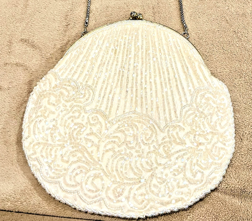 Vintage Beaded Cream Iridescent/Sequin Clutch Evening Bag Wedding Prom La Regale