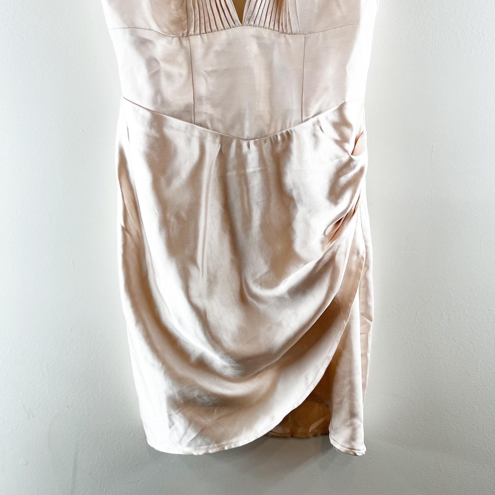 Hello Molly Rosebud Satin Plunge V Neck Mini Dress Champagne Gold 6