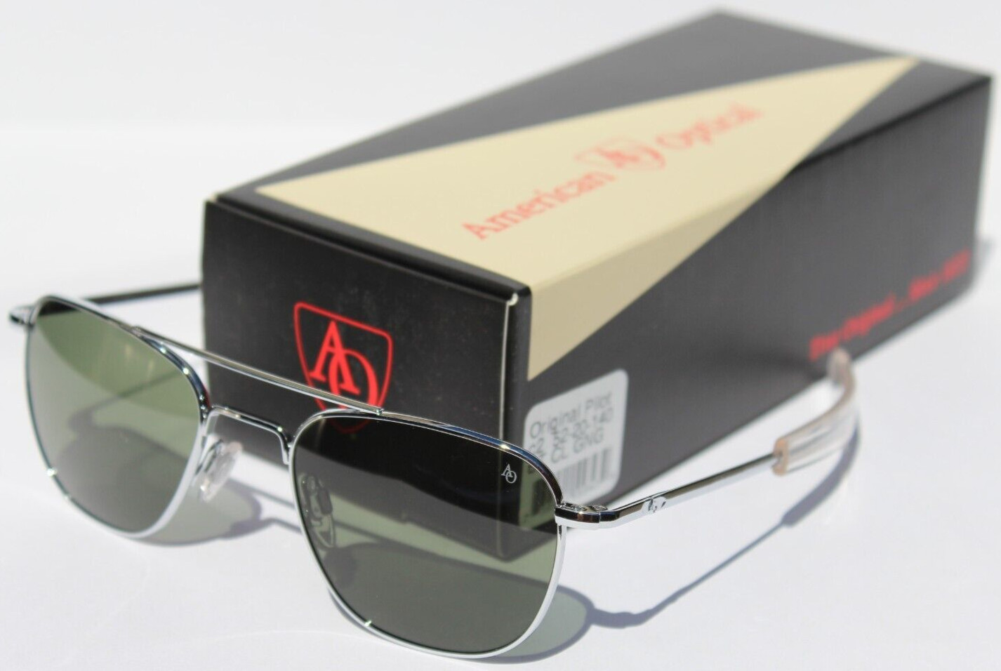 AMERICAN OPTICAL Original Pilot Sunglasses Silver/Calobar Green GLASS 52 GNG NEW