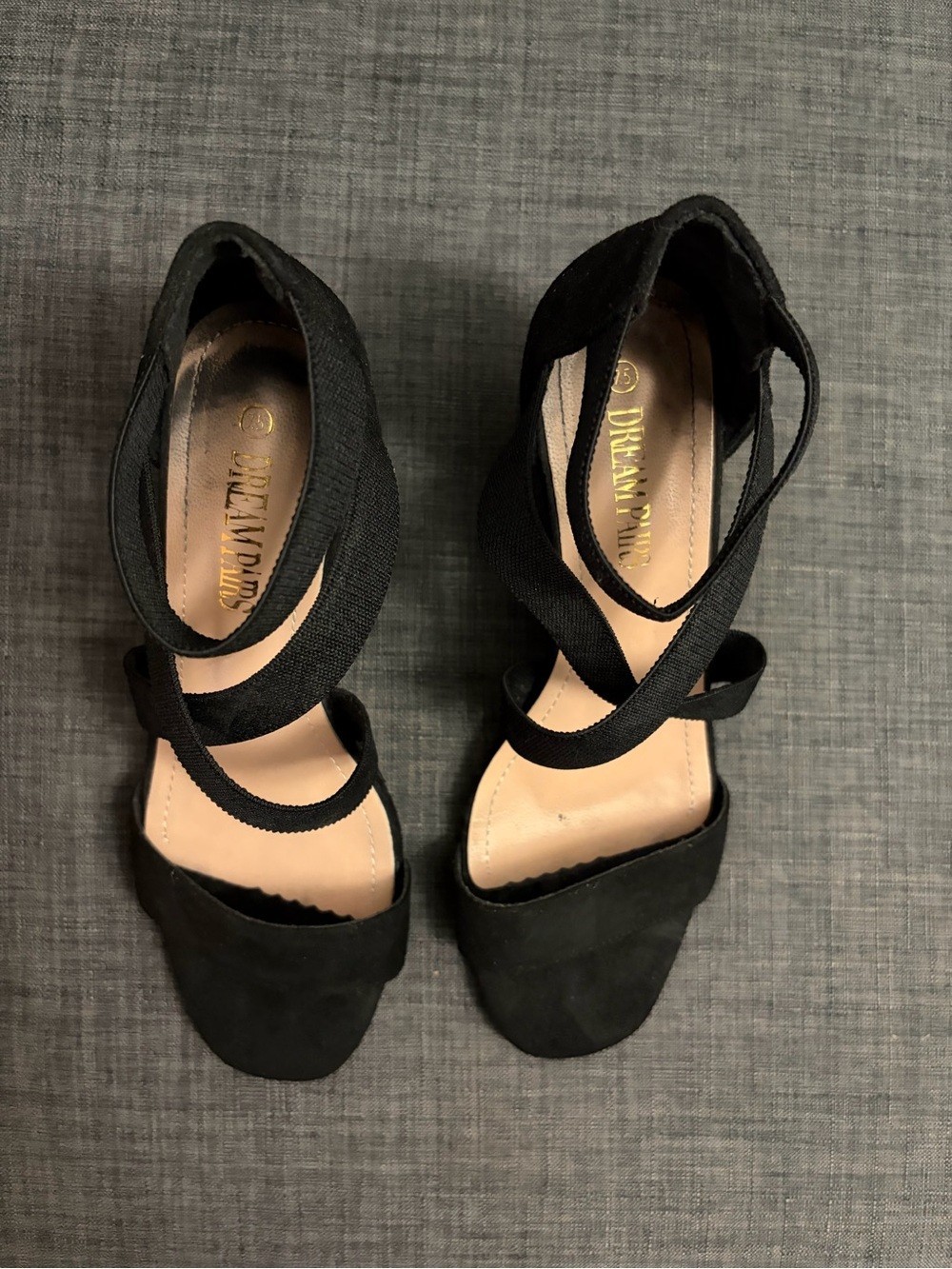 DREAM PAIRS Black Suede Elastic Criss Cross Block Heel Sandals Women’s Size 7.5