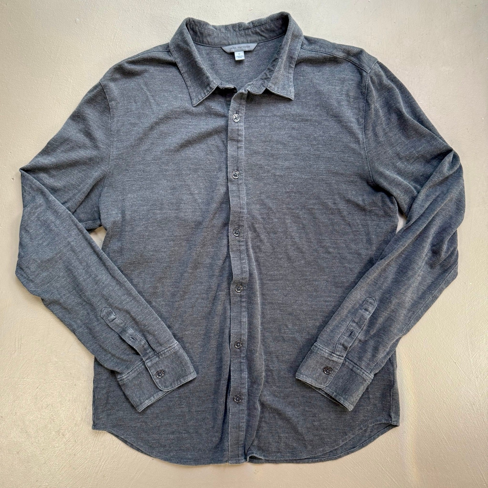 John Varvatos Gray Knit Button Front Shirt Mens Medium Grunge Minimalist