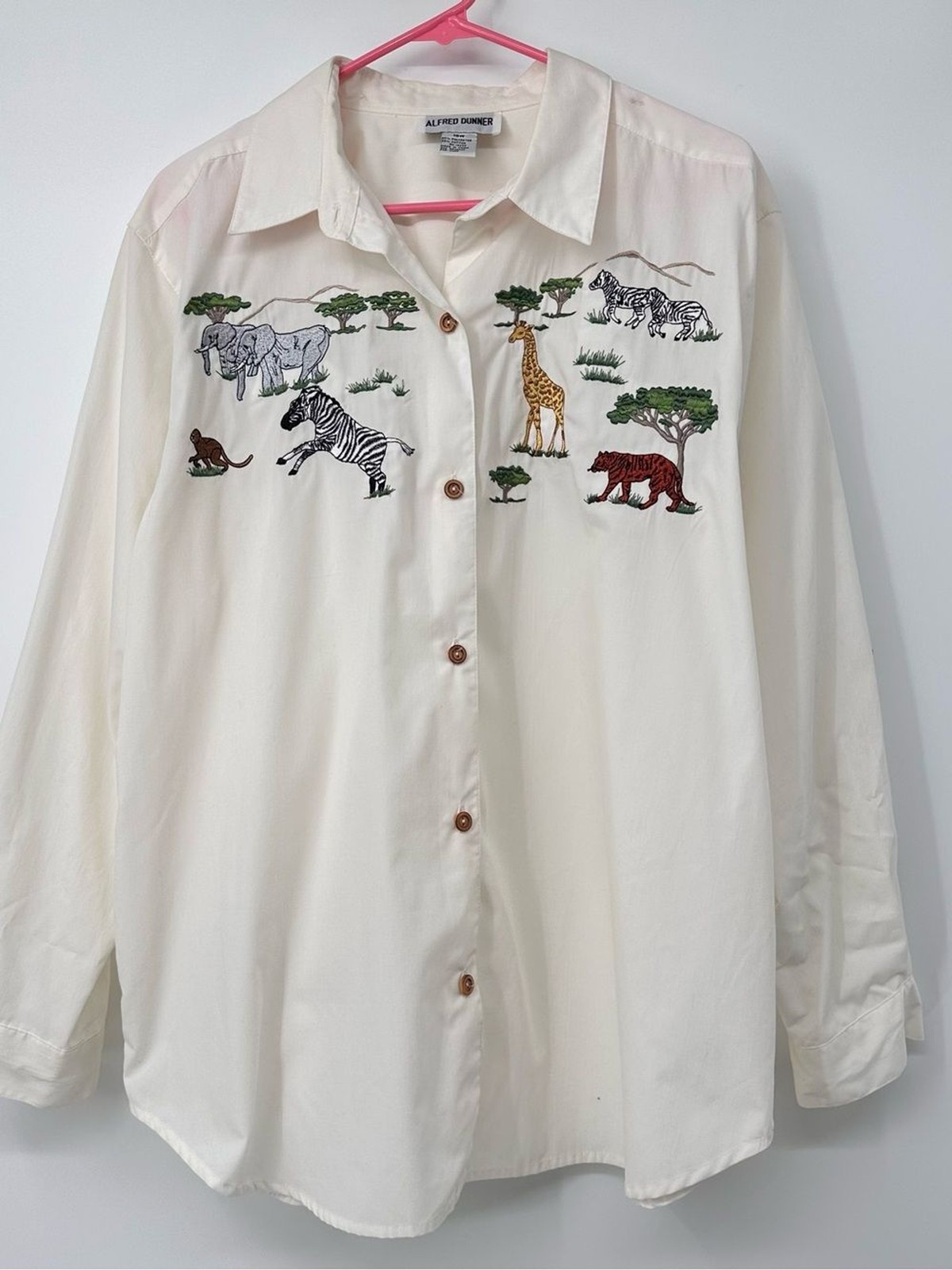 Embroidered Safari Animal Button-Up Shirt – Cream