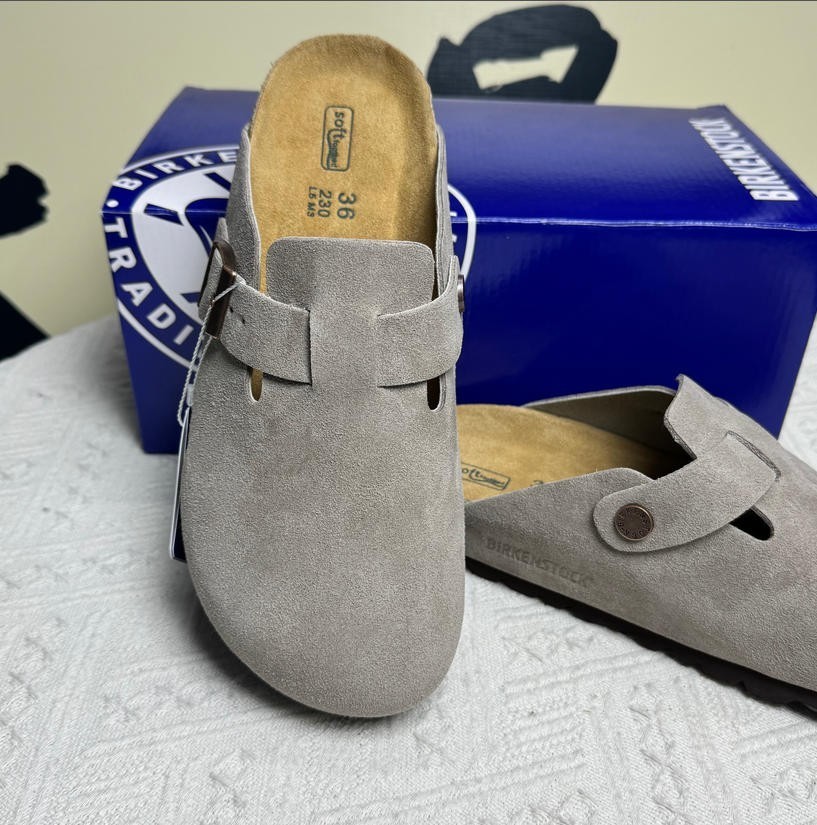 Birkenstock Boston Soft Footbed Suede Leather Gray Women and Men EU 37-45