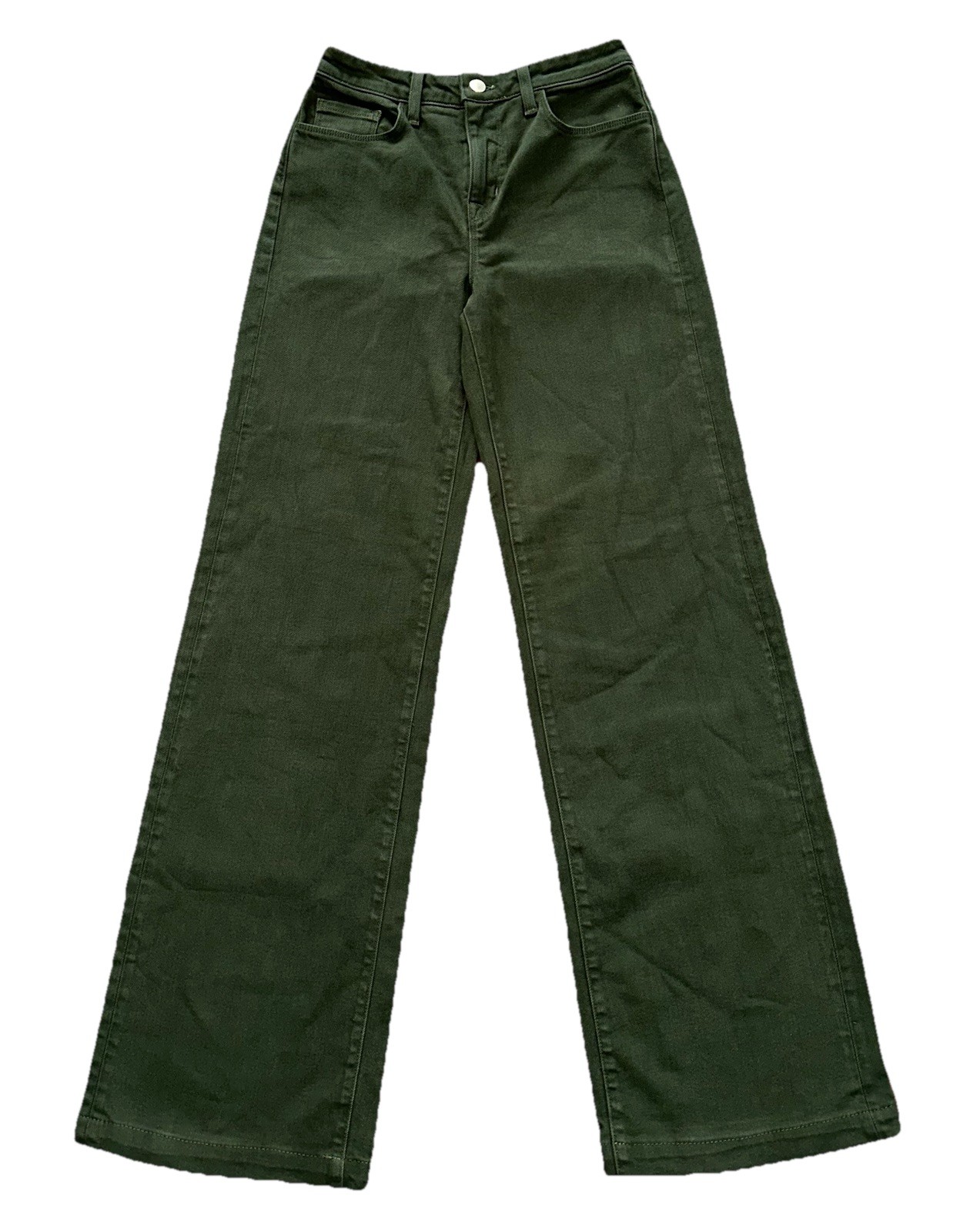 L’AGENCE Size 26 Clayton Wide Leg Jeans in Balsam Green Stretch High Rise 26×32