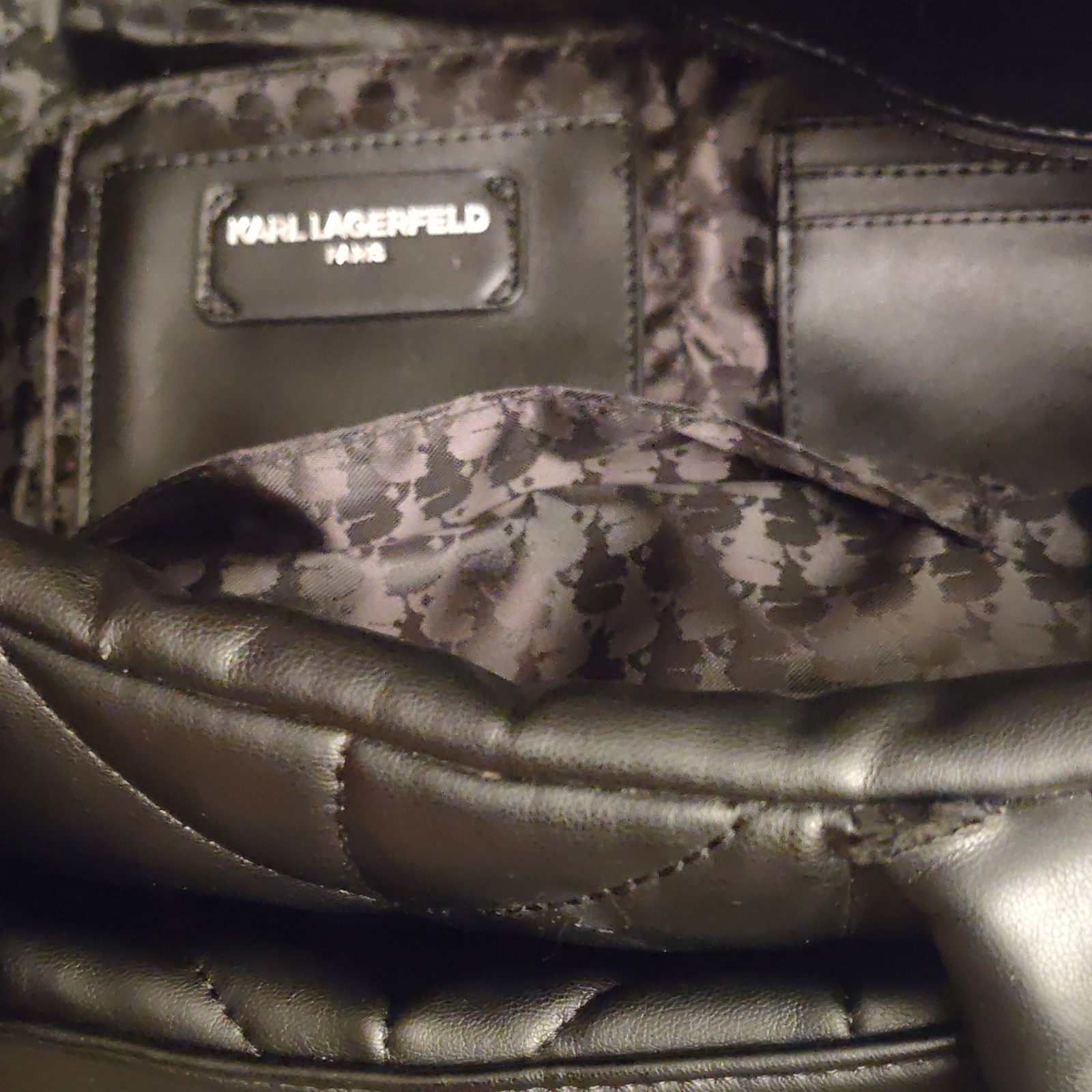 Karl Lagerfeld Paris Women’s Black Quilted Satchel Handbag Top Handle