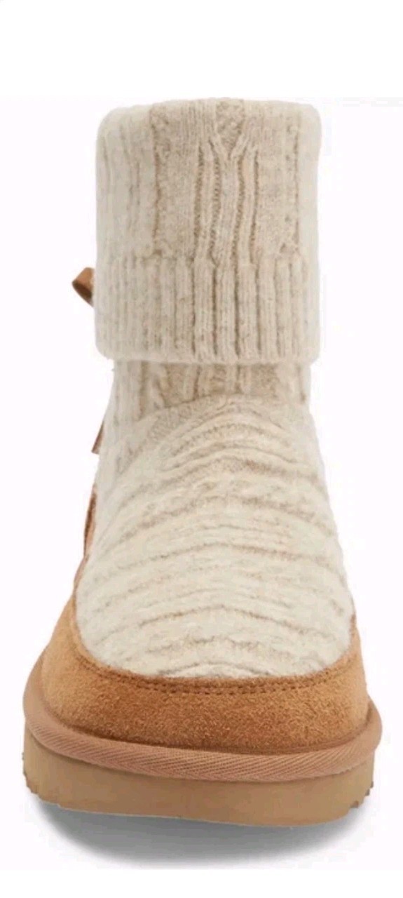 Women’s UGG Classic Mini Cabelle Chestnut Suede/Knit Boot Sz 8.0 UntouchedNewBox