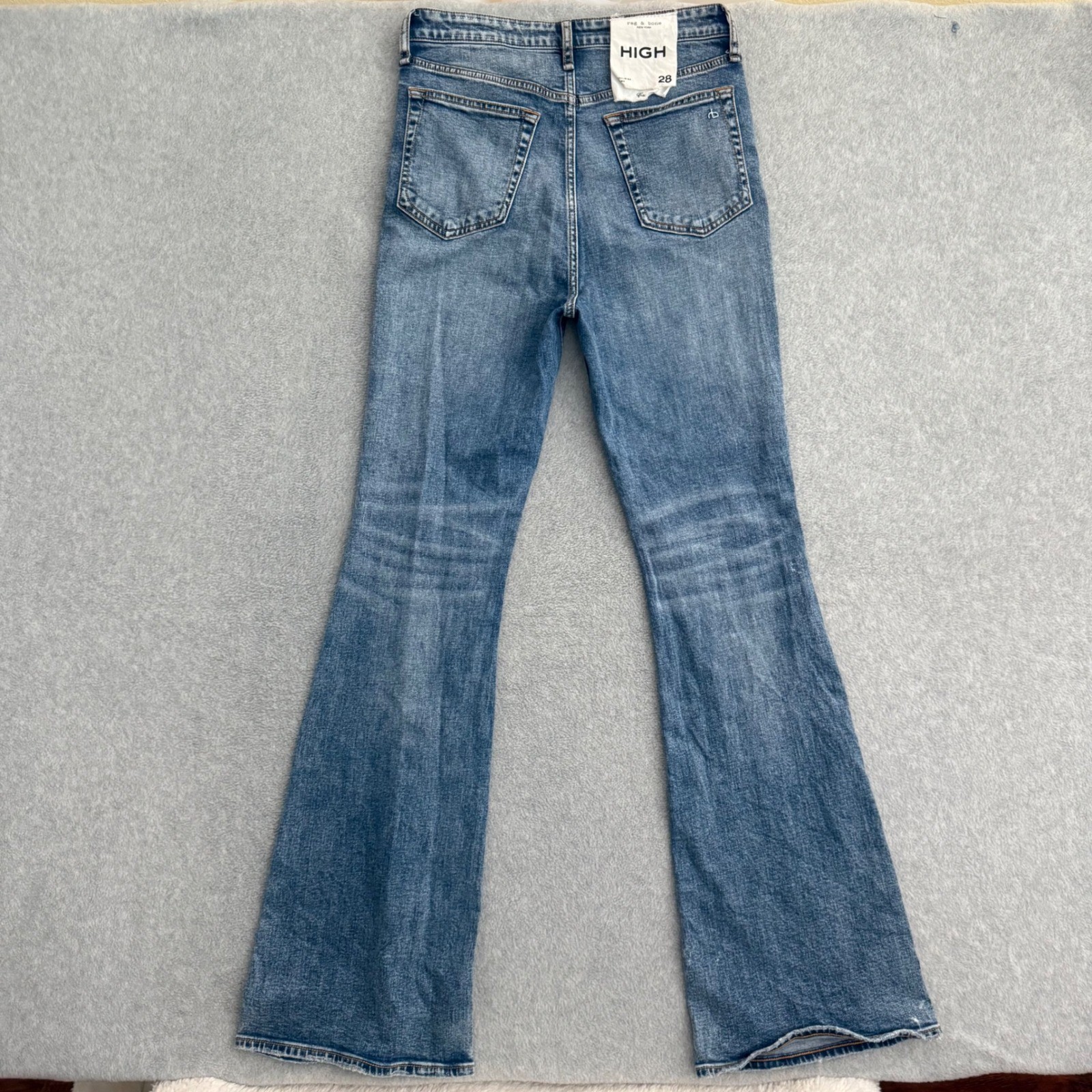 Rag & Bone Casey High Rise Flare Jeans Norwalk Blue Stretch Denim Womens 28×34