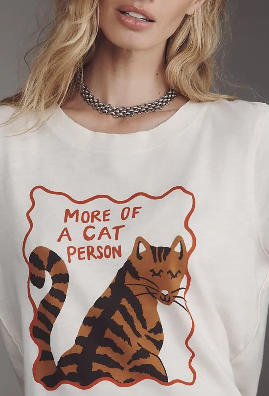 Anthropologie Maeve x Tulastra Ivory Cat Short-Sleeve Graphic Boxy Tee Sz S