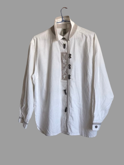 Country house Kaiserjäger traditional shirt natural white long sleeve 55% linen size XL 44