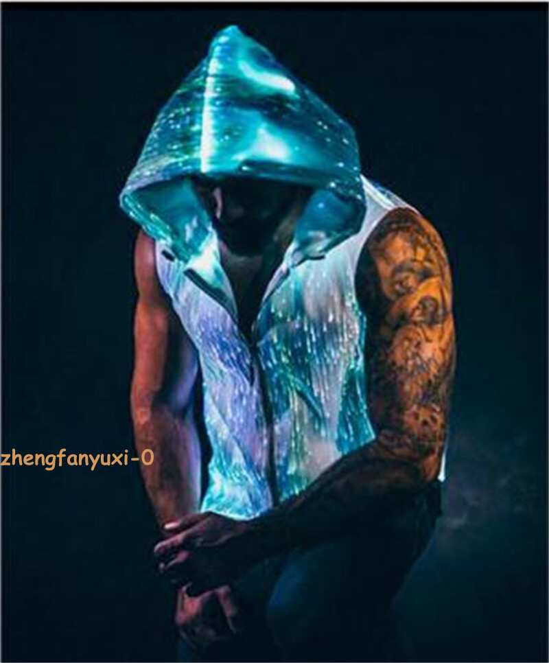 Men Luminous Optic Fiber Vest Party LED Hoodies Show RGB Lights Costume Clothing