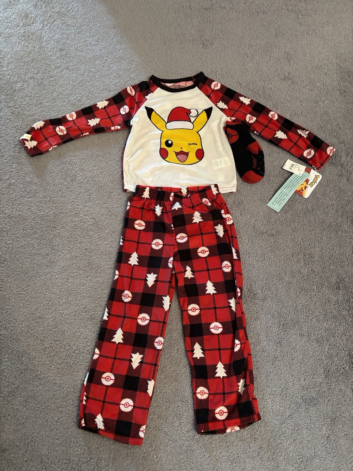 New With Tags Pokémon Pikachu 3-Piece Pajama Set XS (4/5) Red/Black