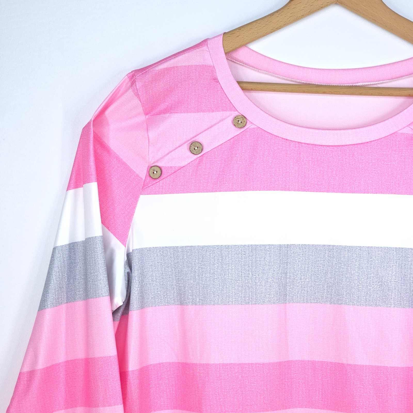 Striped Button Accent Tunic Top Womens 3XL Pink White Gray Coastal Career Office