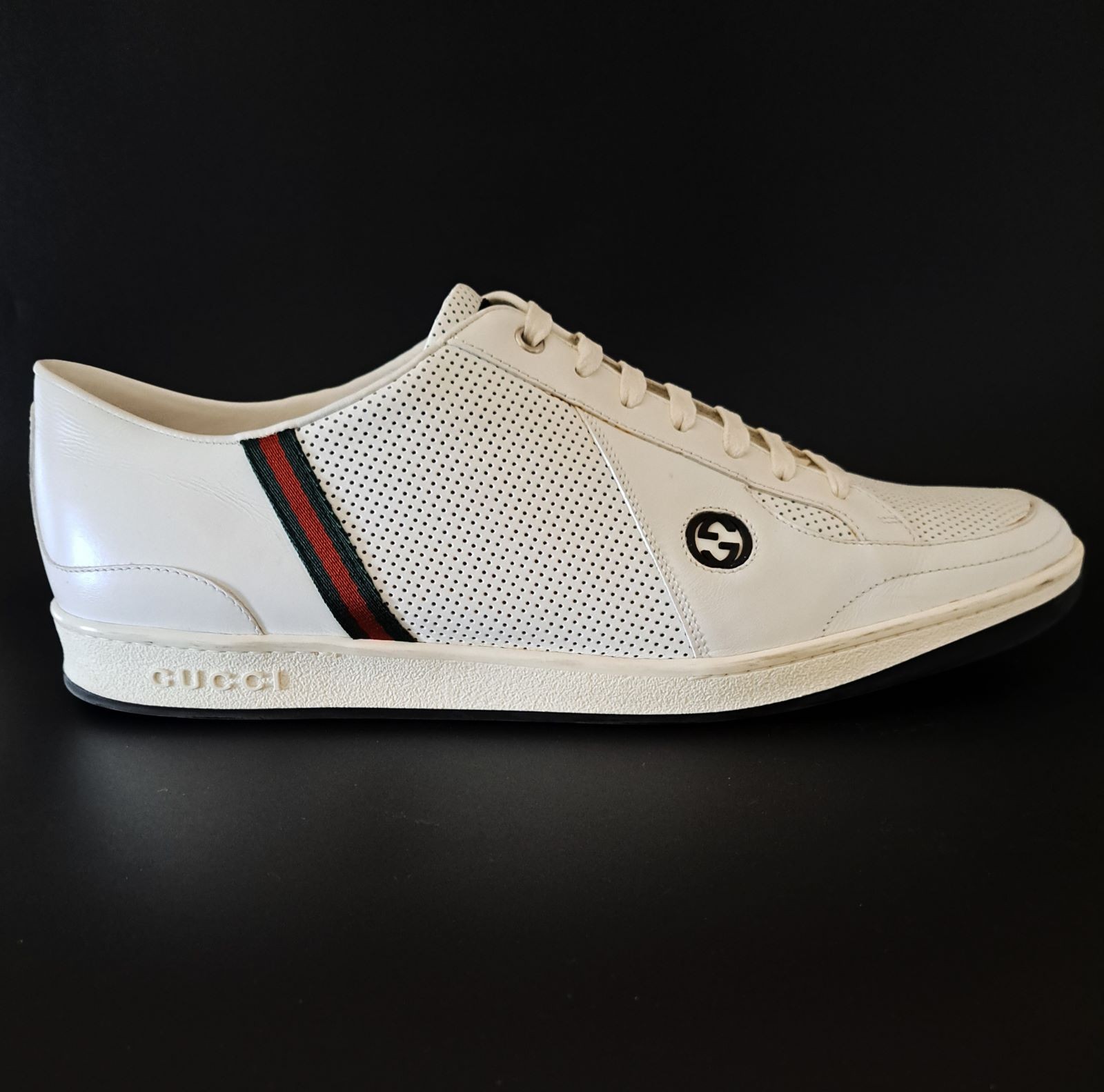 GUCCI Pelle S. Gomma Web Accent Men’s Sneakers Size 13D