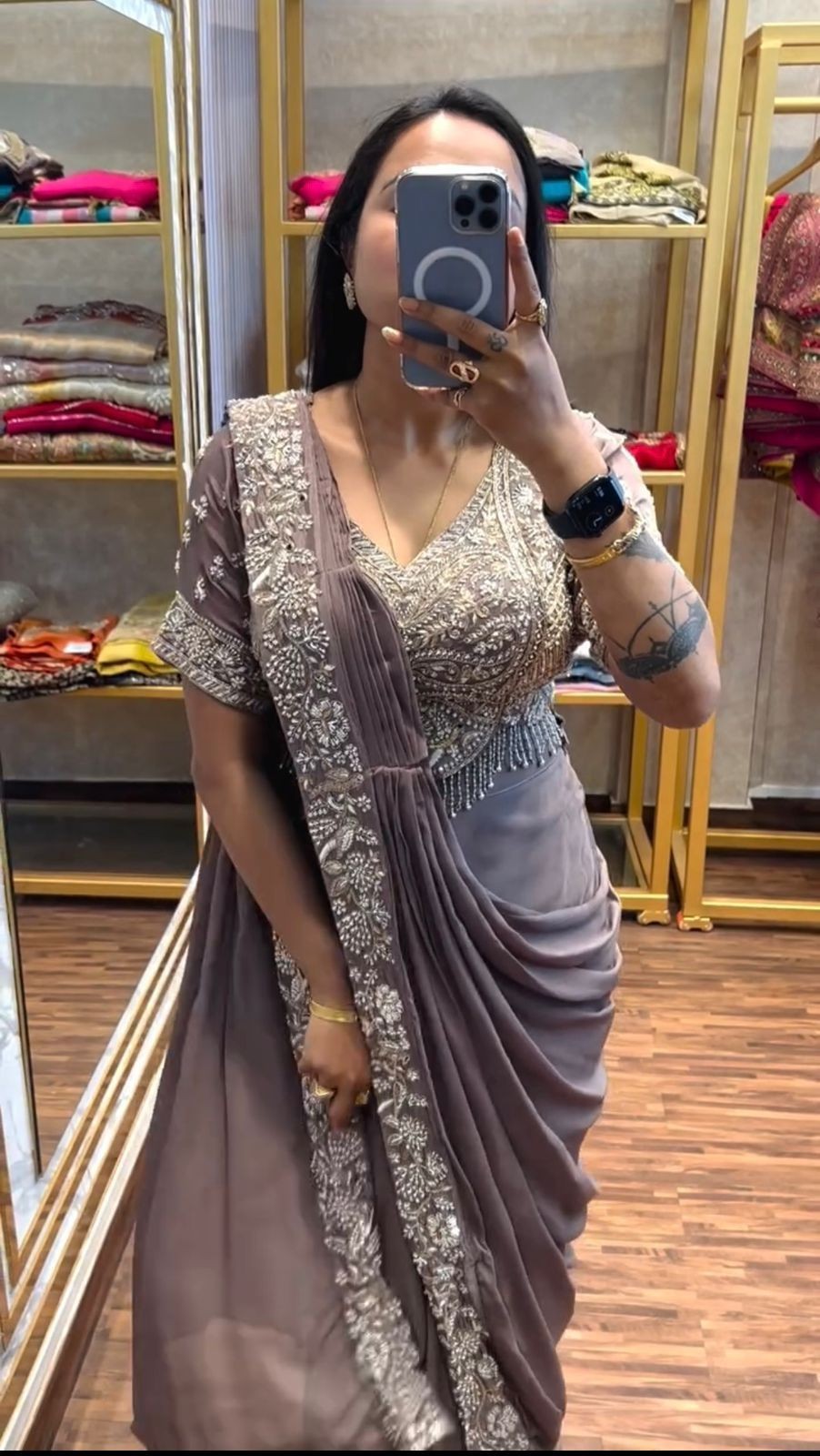 READY TO WEAR DESIGNER SAREE PRE-DRAPED SAREE TRENDING DESIGN EMBROIDERY ELEGANT