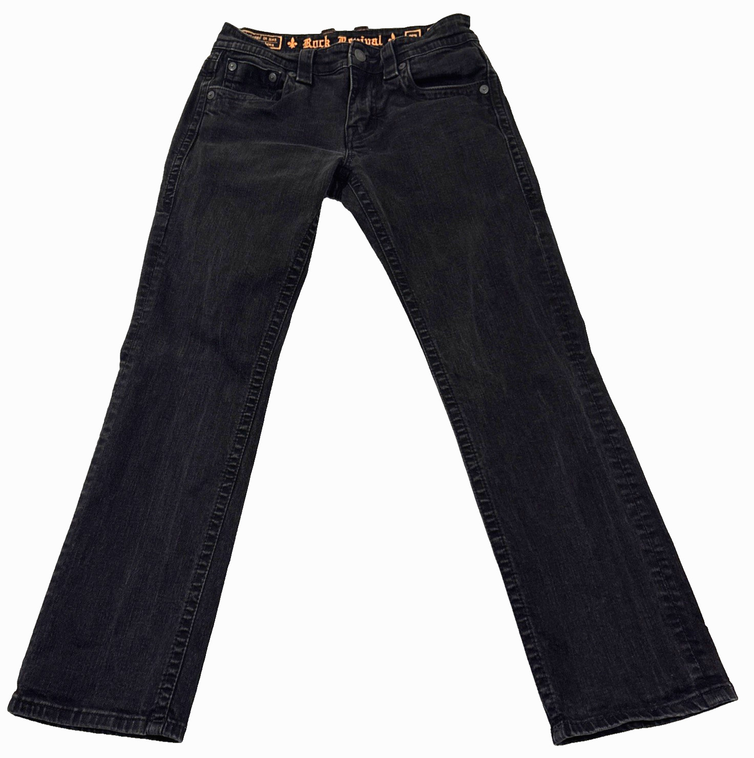 Rock Revival Ryker Jeans Mens 32×30 Slim Straight Black Biker Selvedge EUC Faded