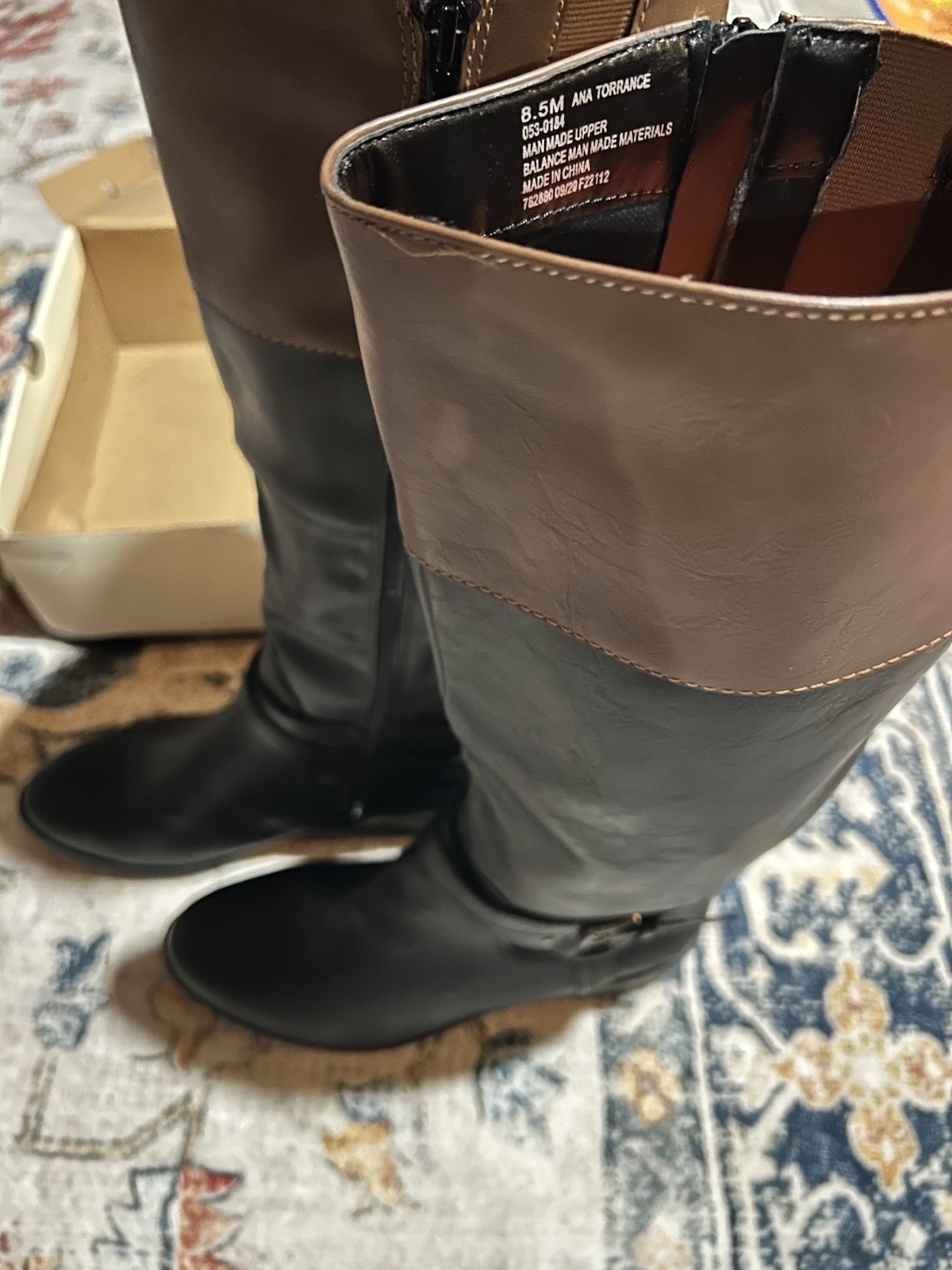 A.N.A Torrance Knee High Riding Boots Black/Brown 8.5