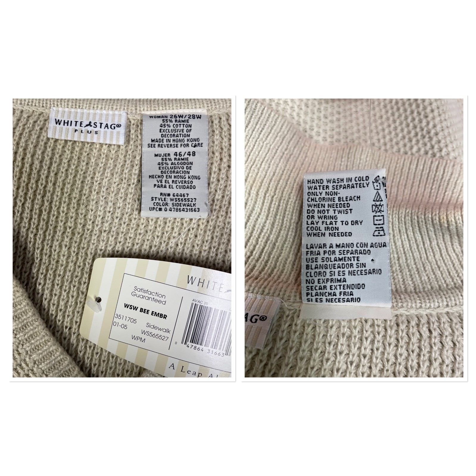 White Stag Plus 26W 28W Bee Floral Embroidered Knit Sweater Grandma Cottage NEW