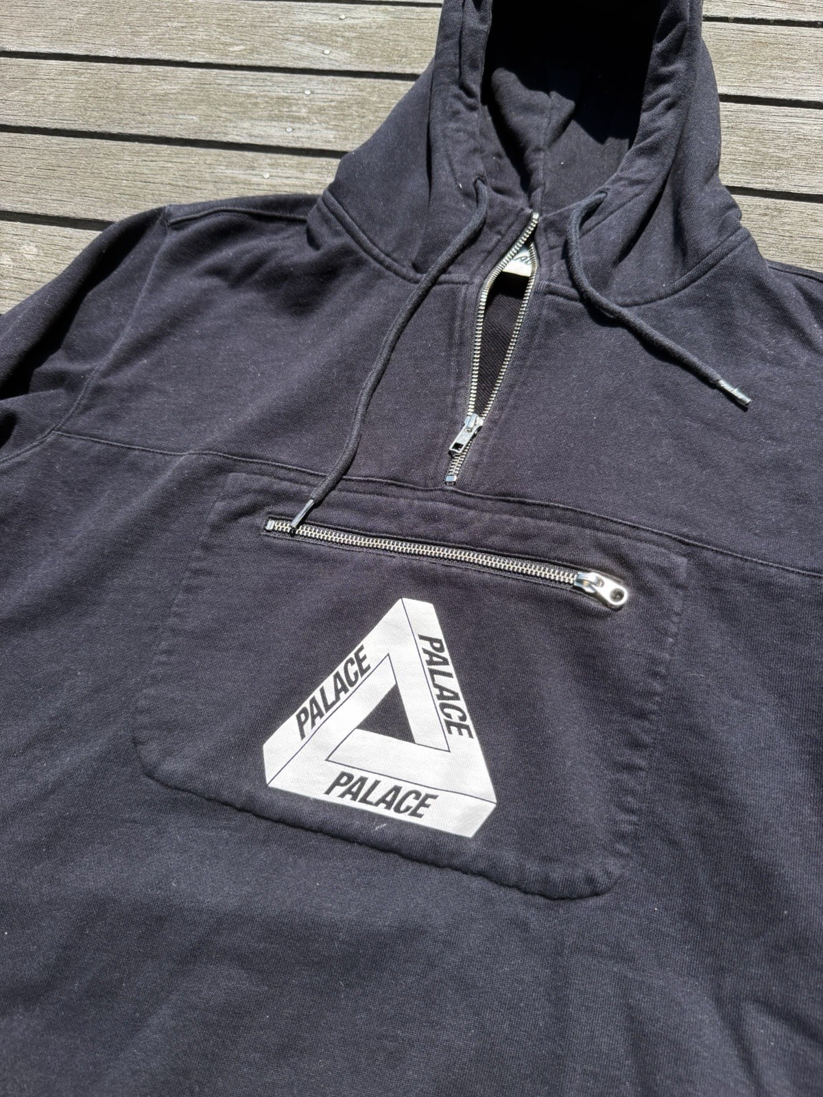 Palace Tri-Ferg Logo Half Zip Heavyweight Black Hoodie Size XL