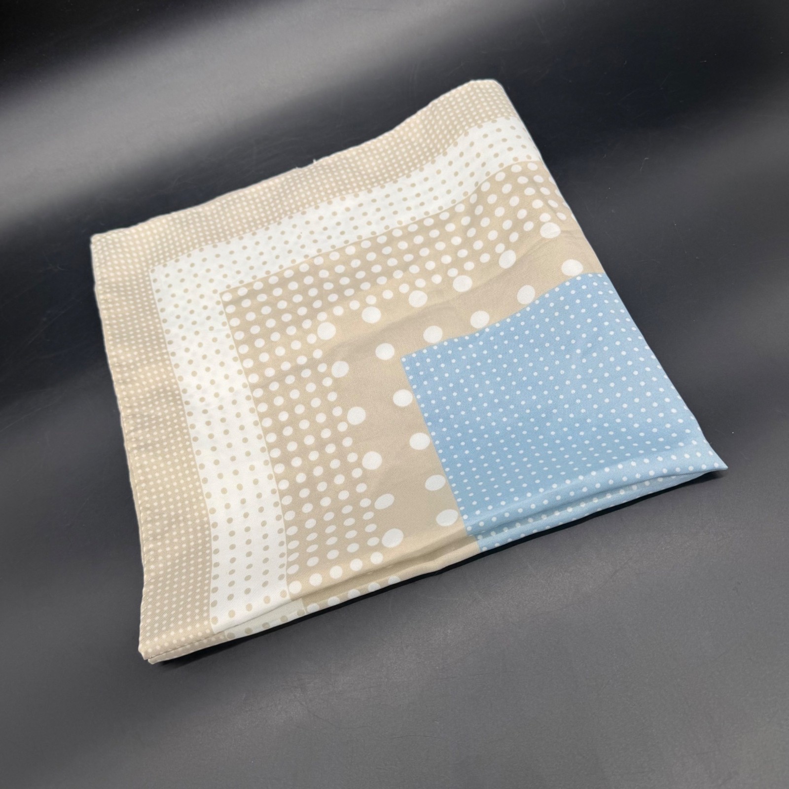Vintage Polka Dot Square Scarf Tan Blue Lightweight Retro Chic 20×20 Inches