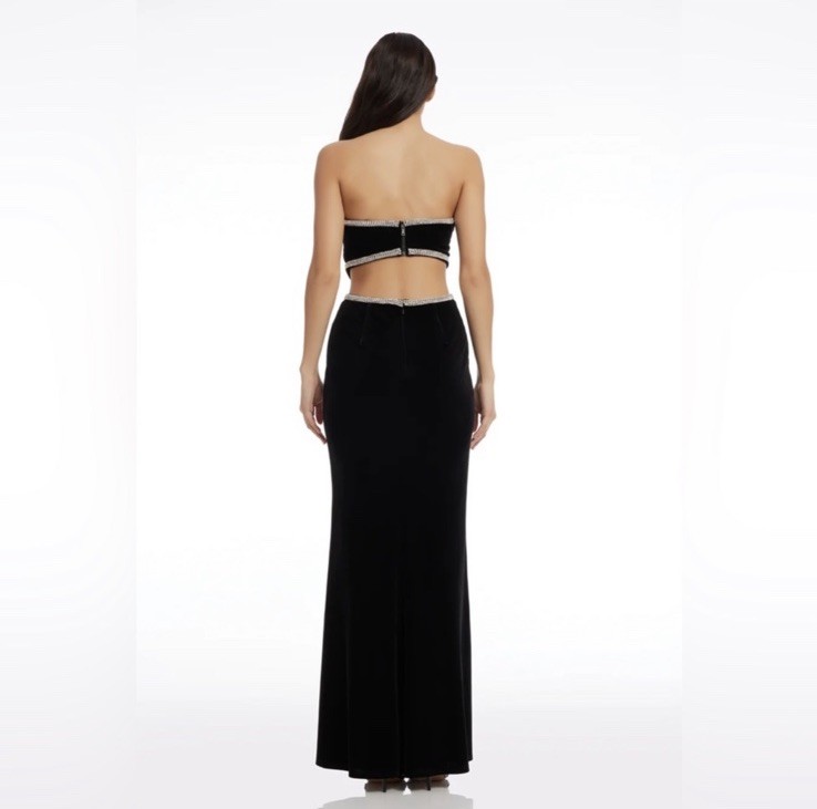 Dress The Population Black Strapless Cut Out Rhinestone Maxi Dress M.