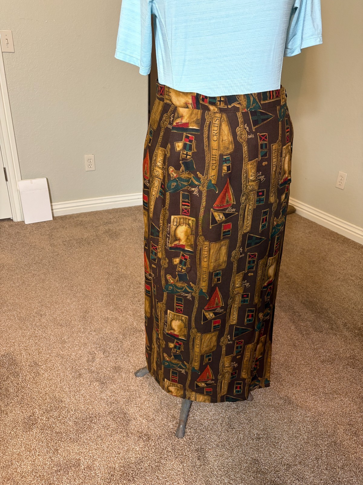 Vintage Breeches Rayon & Wool Nautical Mermaid Long Skirt