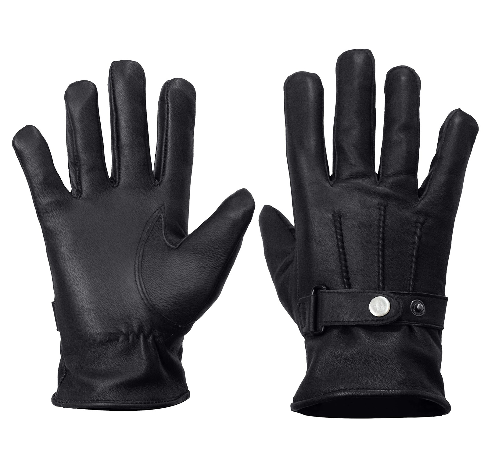 Mens Real Leather Driving Gloves Warm Winter Thin Button Down Riding Glove