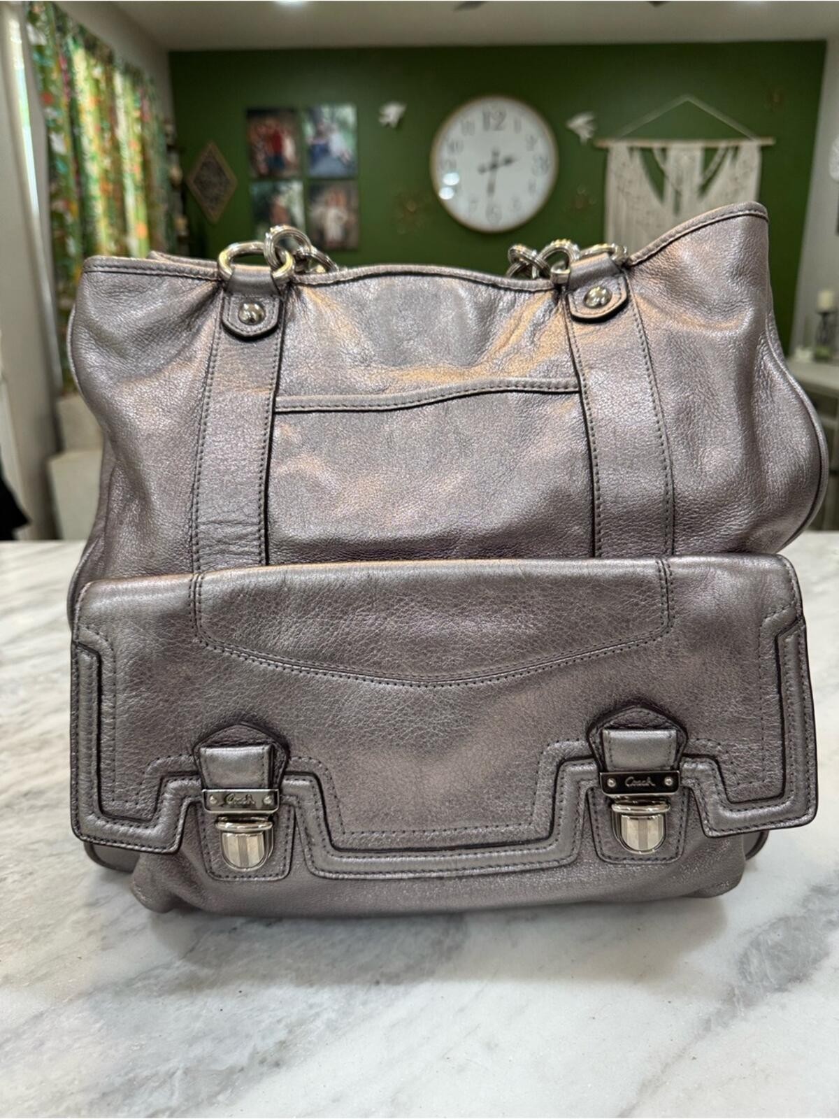 Coach Poppy Leather Pushlock North South Tote