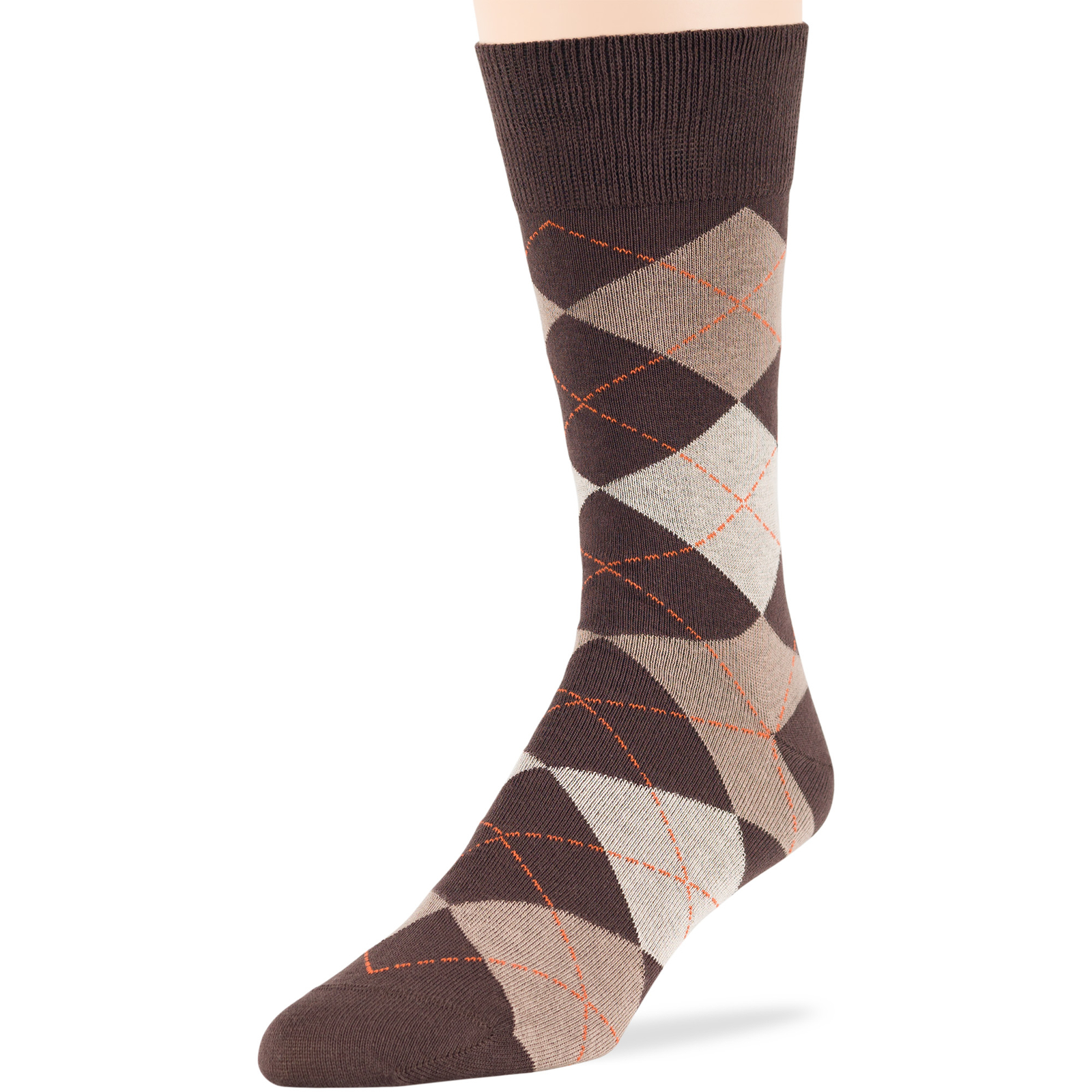 Men Cotton Dress Socks 6 Pack Large Argyle Polka Dot Stripes Beige Tan Brown