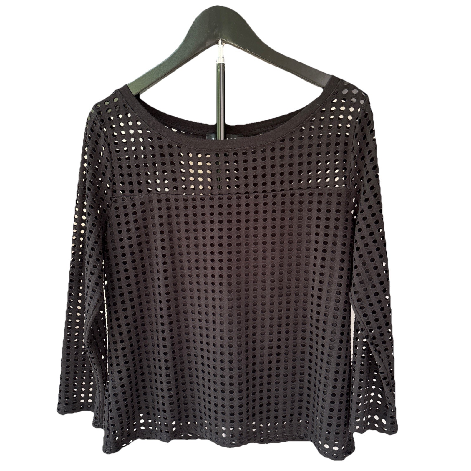 Trouvé Womens M Black Laser Cut Lined Mesh Top Minimalist Chic Boho Festival Y2K