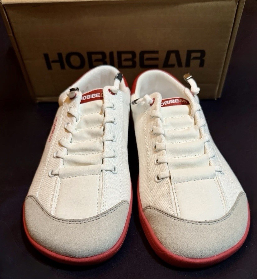 HOBIBEAR Barefoot Low Top Lace Up White Red Athletic Sneakers EU 39 New In Box