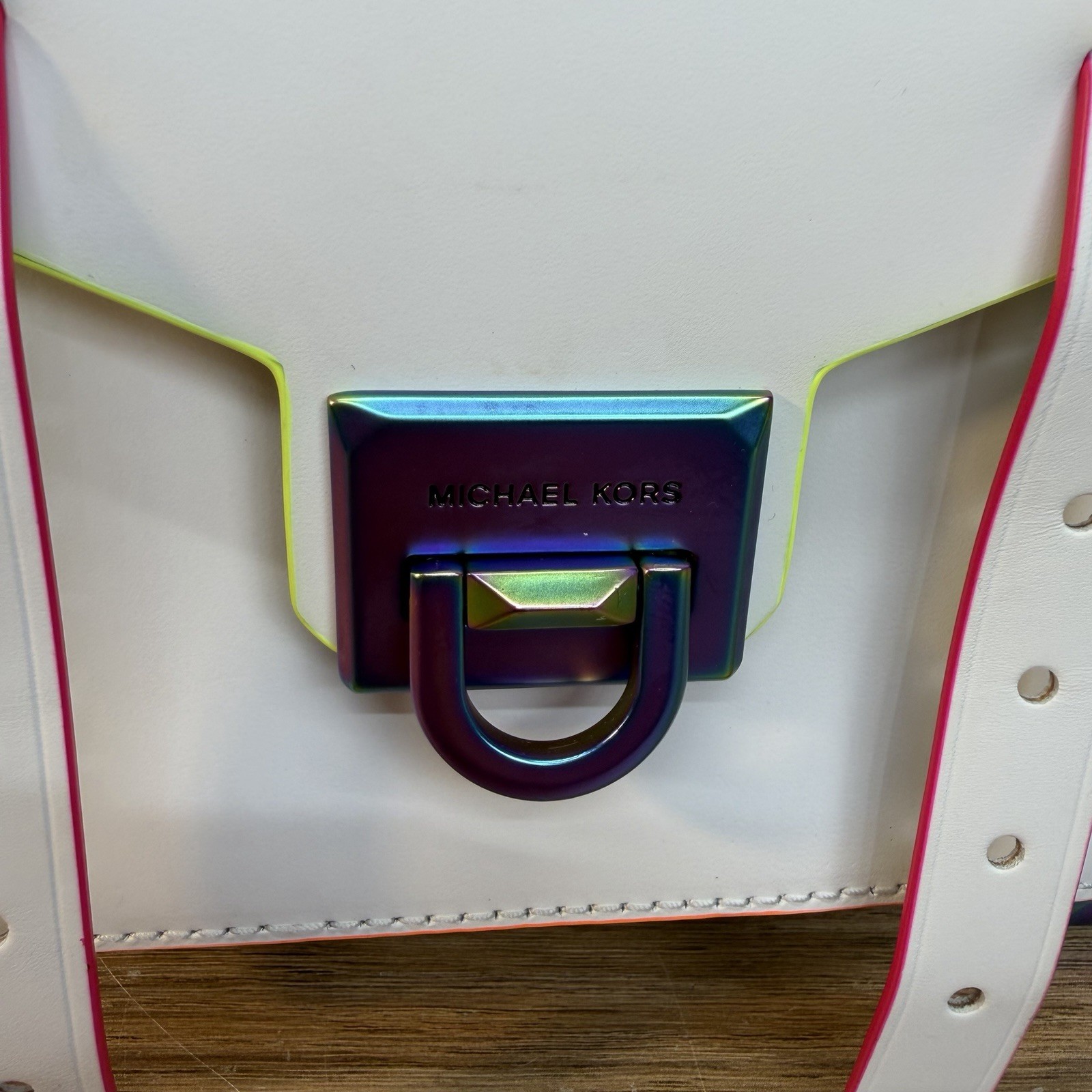 MICHAEL KORS Manhattan Medium Leather Optic White Satchel Top Handle Bag