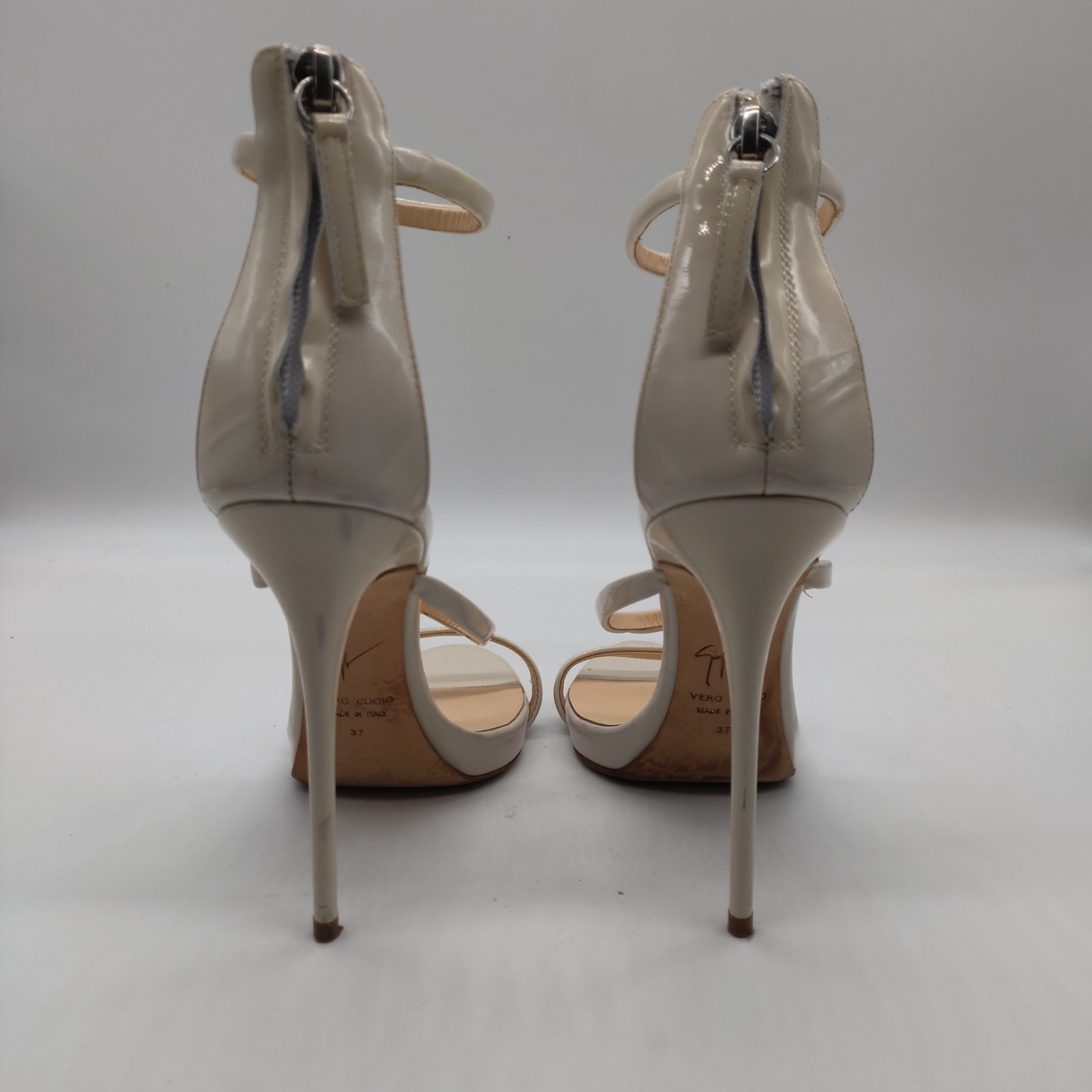 Giuseppe Zanotti Harmony Patent Leather Heels Sandals Beige Size 37 US 7
