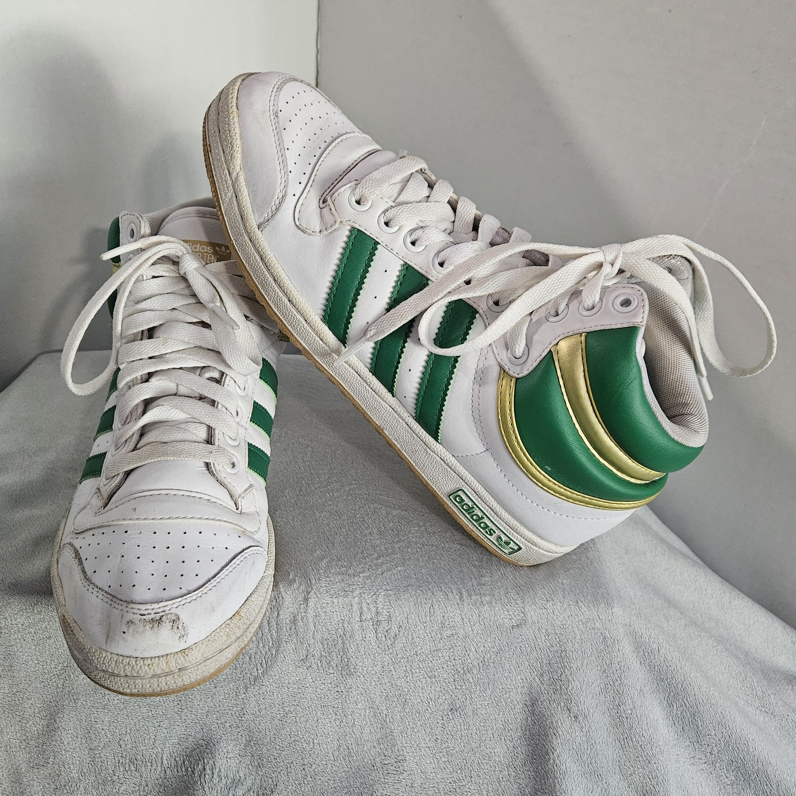 Adidas Top Ten Hi, White/Green/Gold, Men’s Size 8, Pre-Owned
