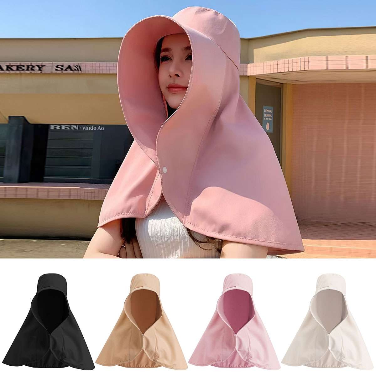 Summer Wide Brim Ponytail Sun Hat With Neck Flap For Women UV Protection Outdoor