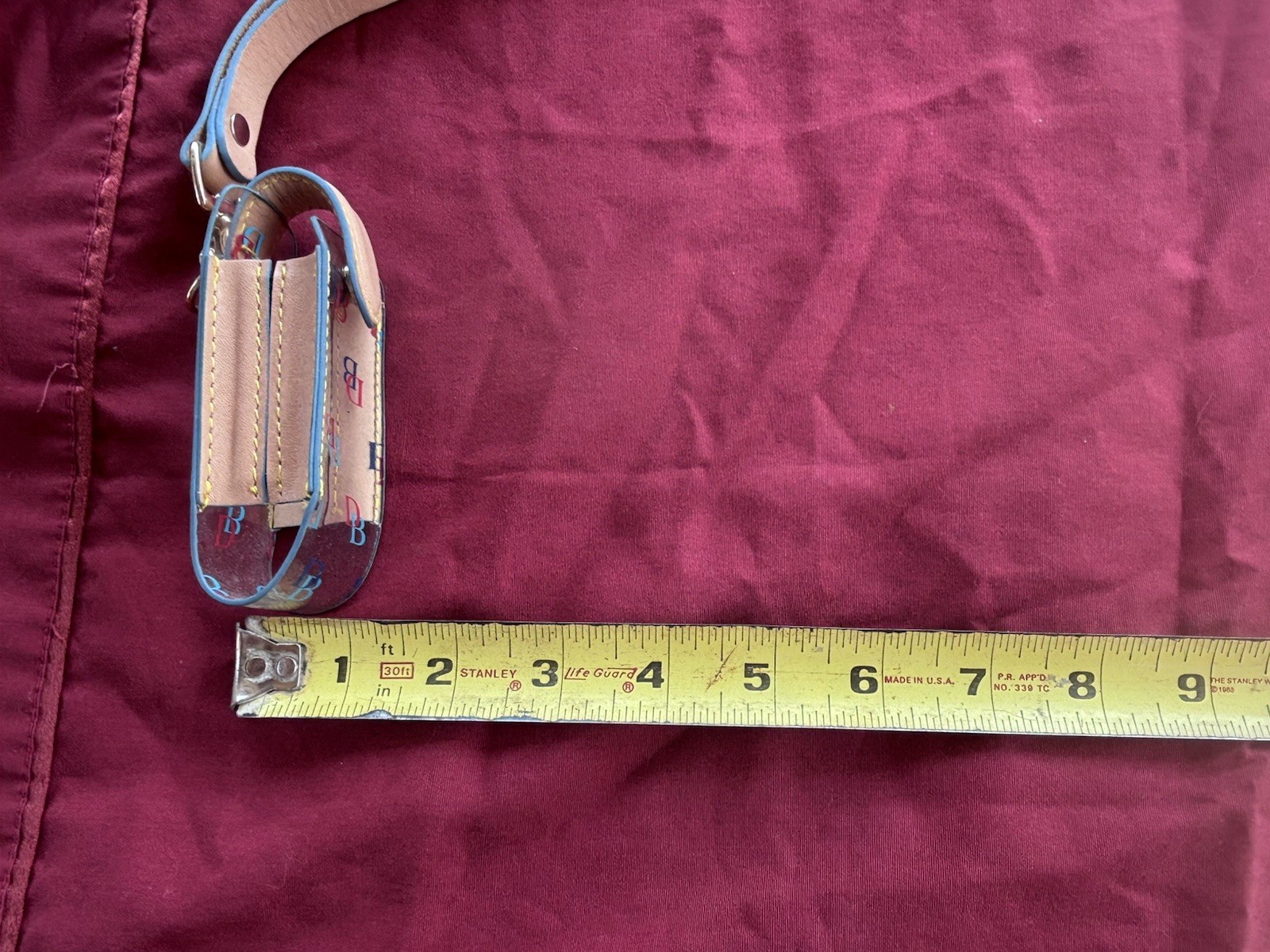 Dooney & Bourke Clear Logo Wristlet Keychain Strap Tan Leather 11×2 in