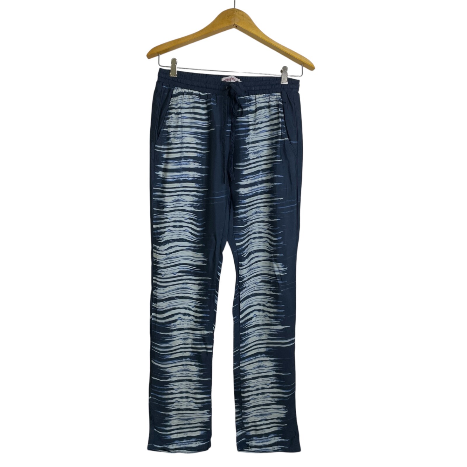 Johnny Was Pete Greta Pants Small Blue Elastic Waist Drawstring Lounge Cupro