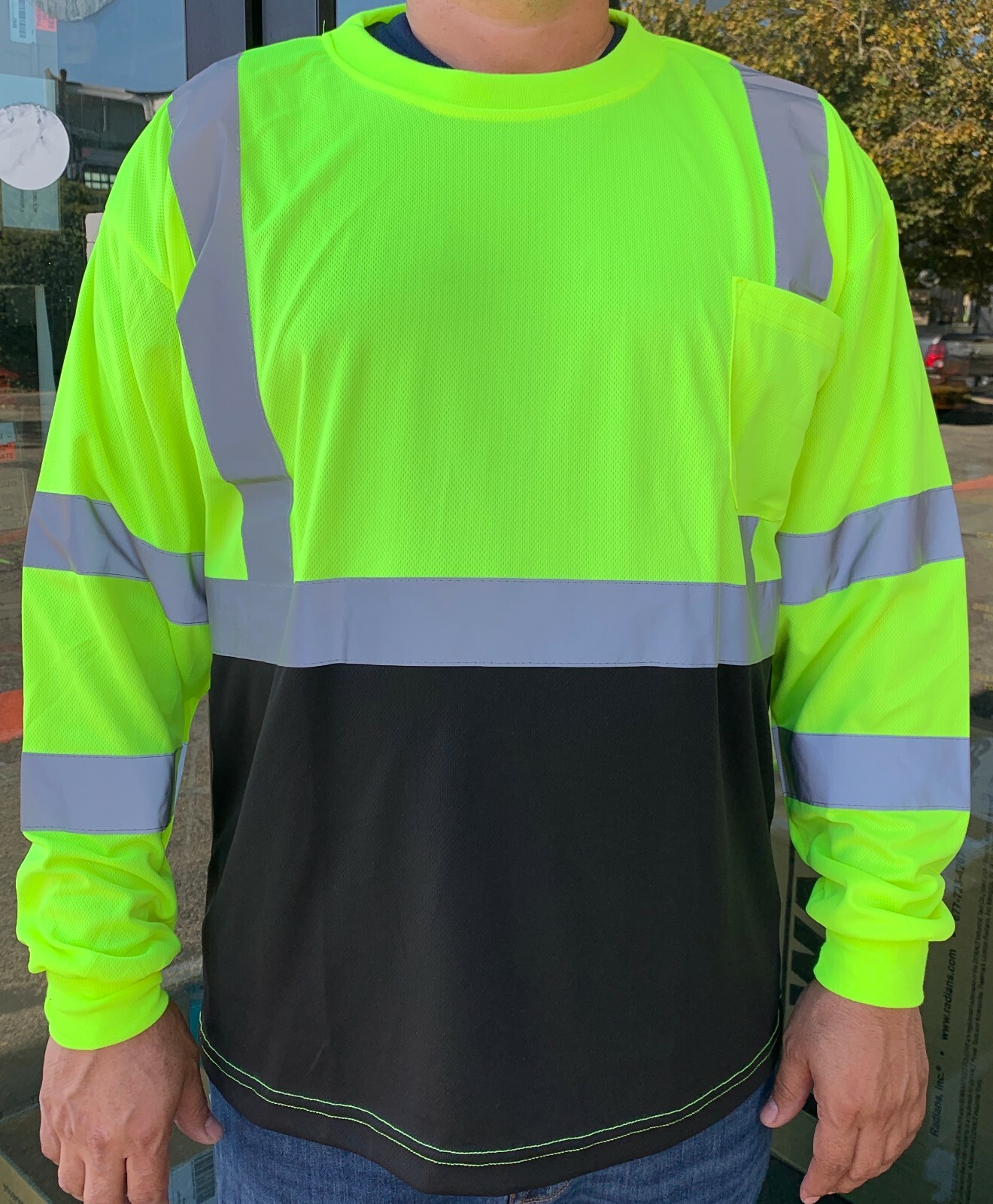 Yellow High Visibility Long Sleeve Safety Shirt Reflective / Black Bottom