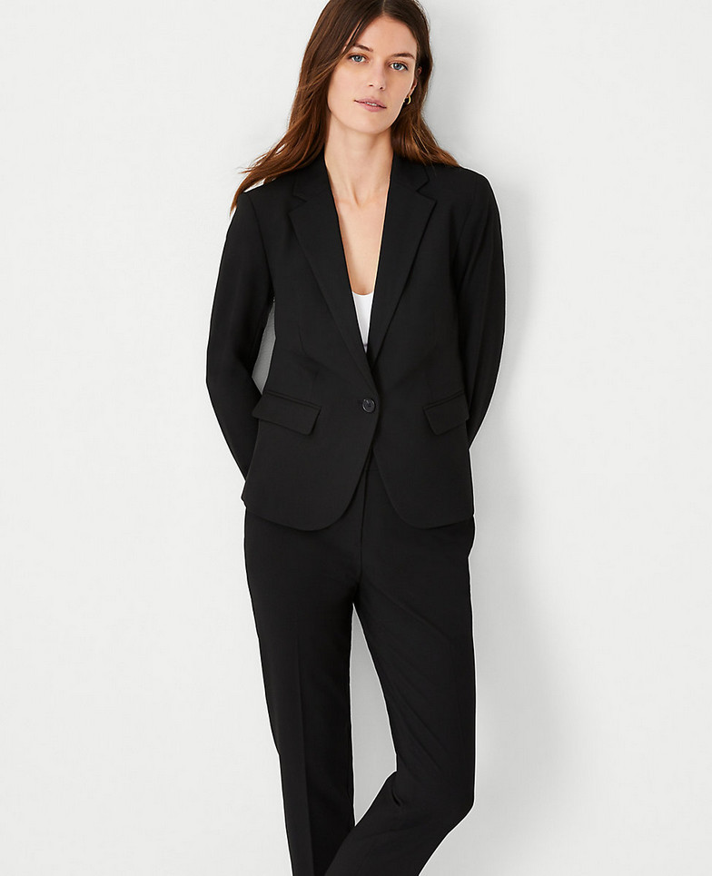 NEW ANN TAYLOR $179 NAVY SEASONLESS STRETCH NOTCH ONE BUTTON BLAZER SZ 6