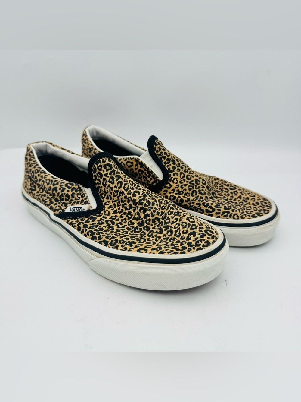 Youth Vans Leopard Print Slip-On in Tan and Black, youth 3.5