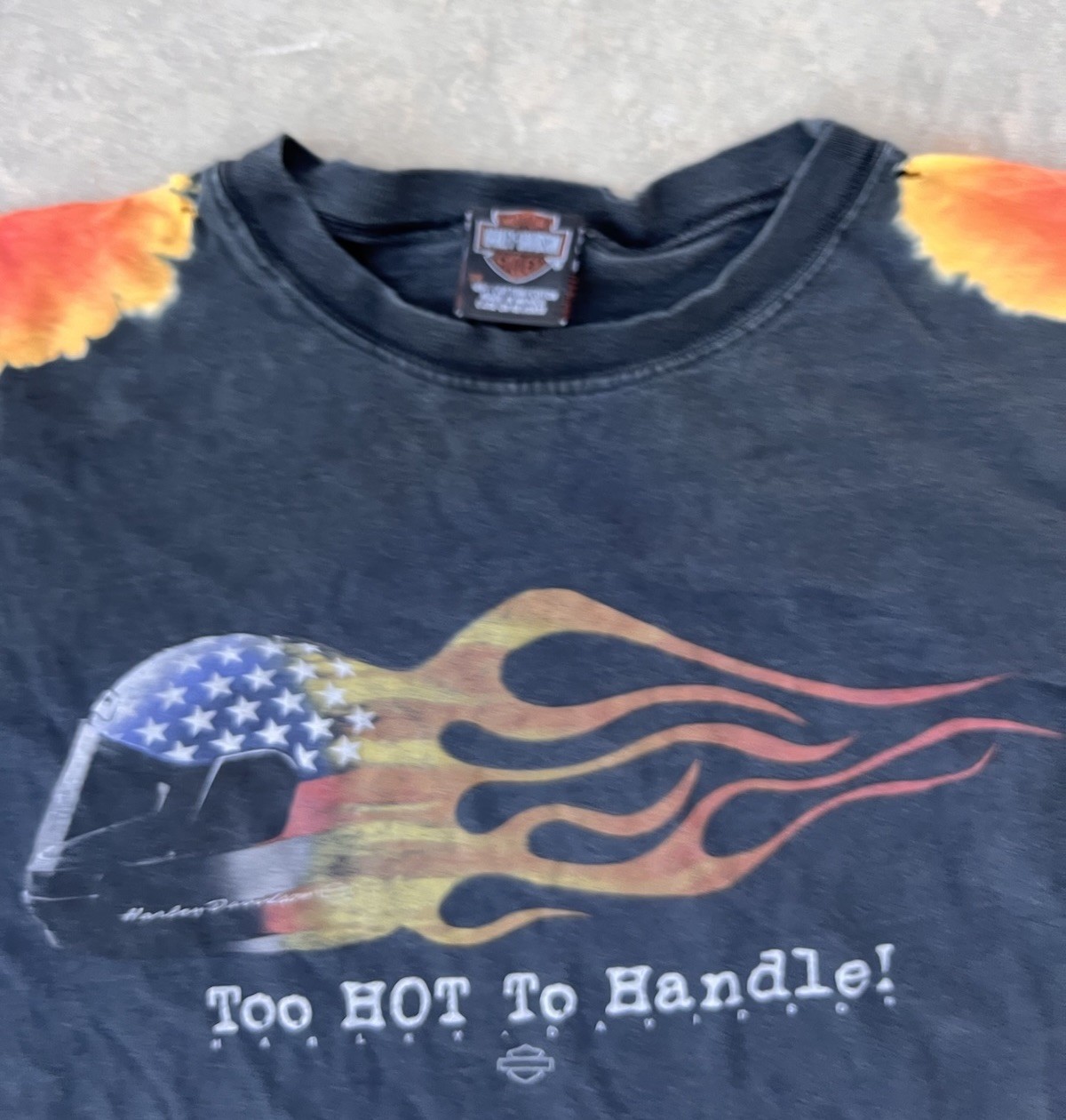 Vintage Harley Davidson Shirt 3XL Long Fire Flames Custom Cuffs DISTRESSED