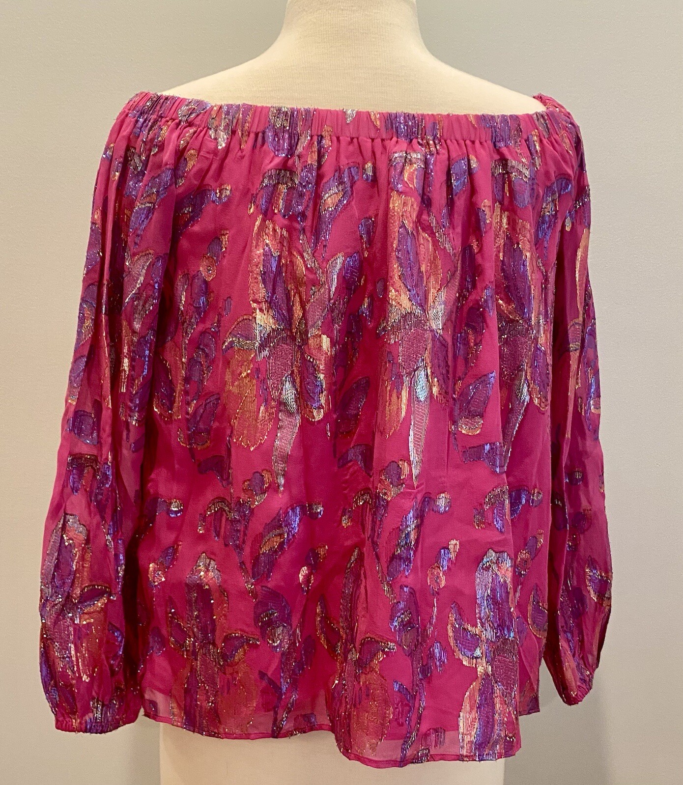 Lilly Pulitzer Emilee Off-the-Shoulder Acai Berry Rainbow Floral Silk Top $188