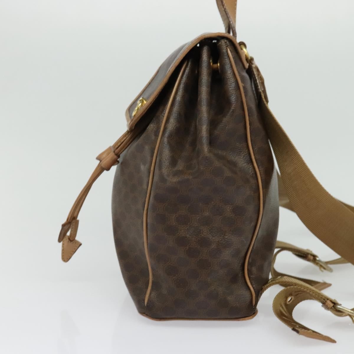 CELINE Macadam Canvas Backpack PVC Leather Brown Gold Auth hk2918