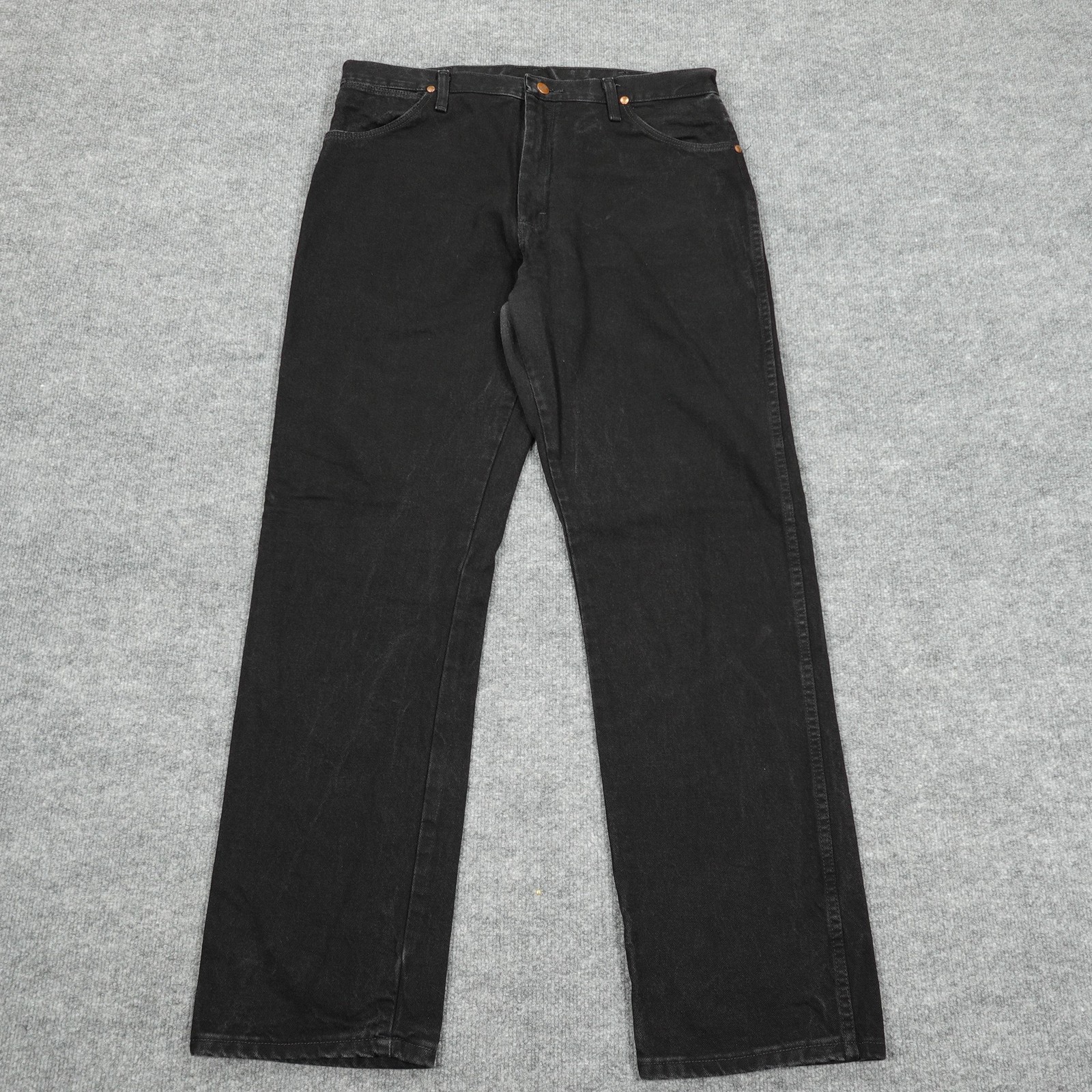 Wrangler 13MWZ Jeans Mens 37×34 Black Straight Regular Fit Denim Cowboy Cut