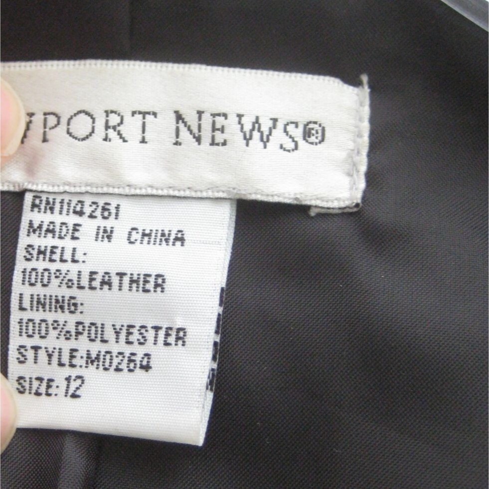 Newport News Jacket Leather Lined Size 12 Black Animal Print Long